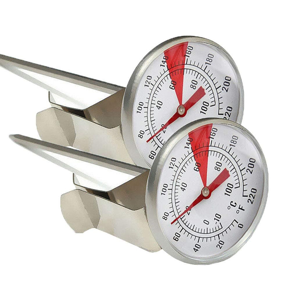 Milk Thermometer, Pack of 2 Stainless Steel Milk Frother Thermometer with Clips and Probe for Coffee, Jam and Liquid Frothing (Pack of 2)