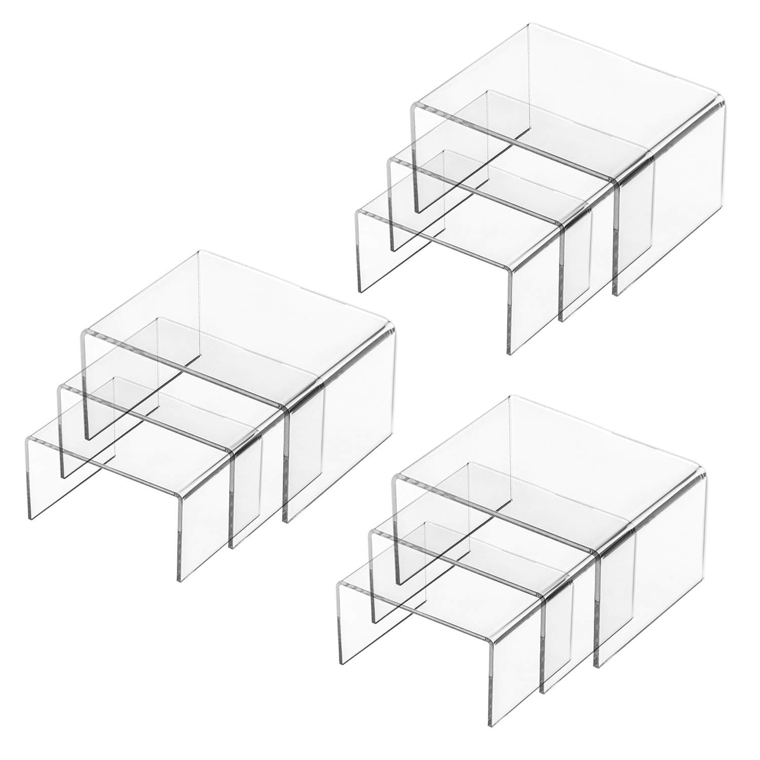 Hedume Set of 9 Clear Acrylic Display Risers for Figures, Buffets, Cupcakes and Jewelry Display Stands