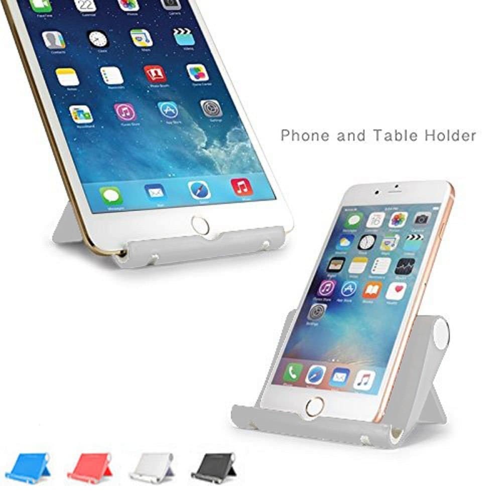 Foldable Desktop Mobile Phone Stand and Holder for Bed/Kitchen, Multi Angle Tablet Stand Adjustable for Apple iPhone 7, iPad/Air/Mini, Samsung Galaxy, Kindle Fire eReader of size 4-10 inch (White)