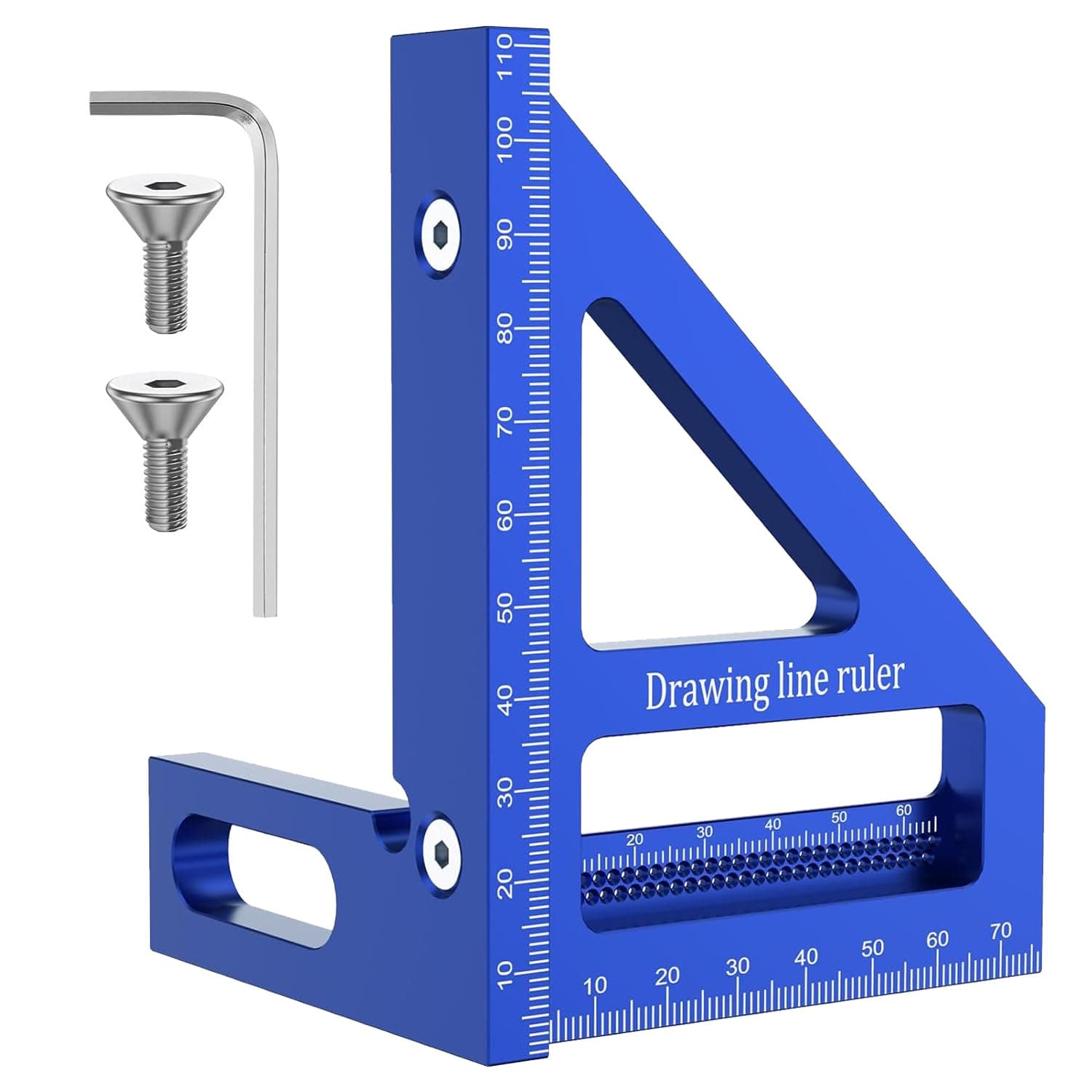 3D Multi-Angle Measuring Ruler, 45/90 Degree Aluminum Alloy Woodworking Square Protractor, Drawing Line Ruler, Miter Triangle Measuring Tool (Blue)