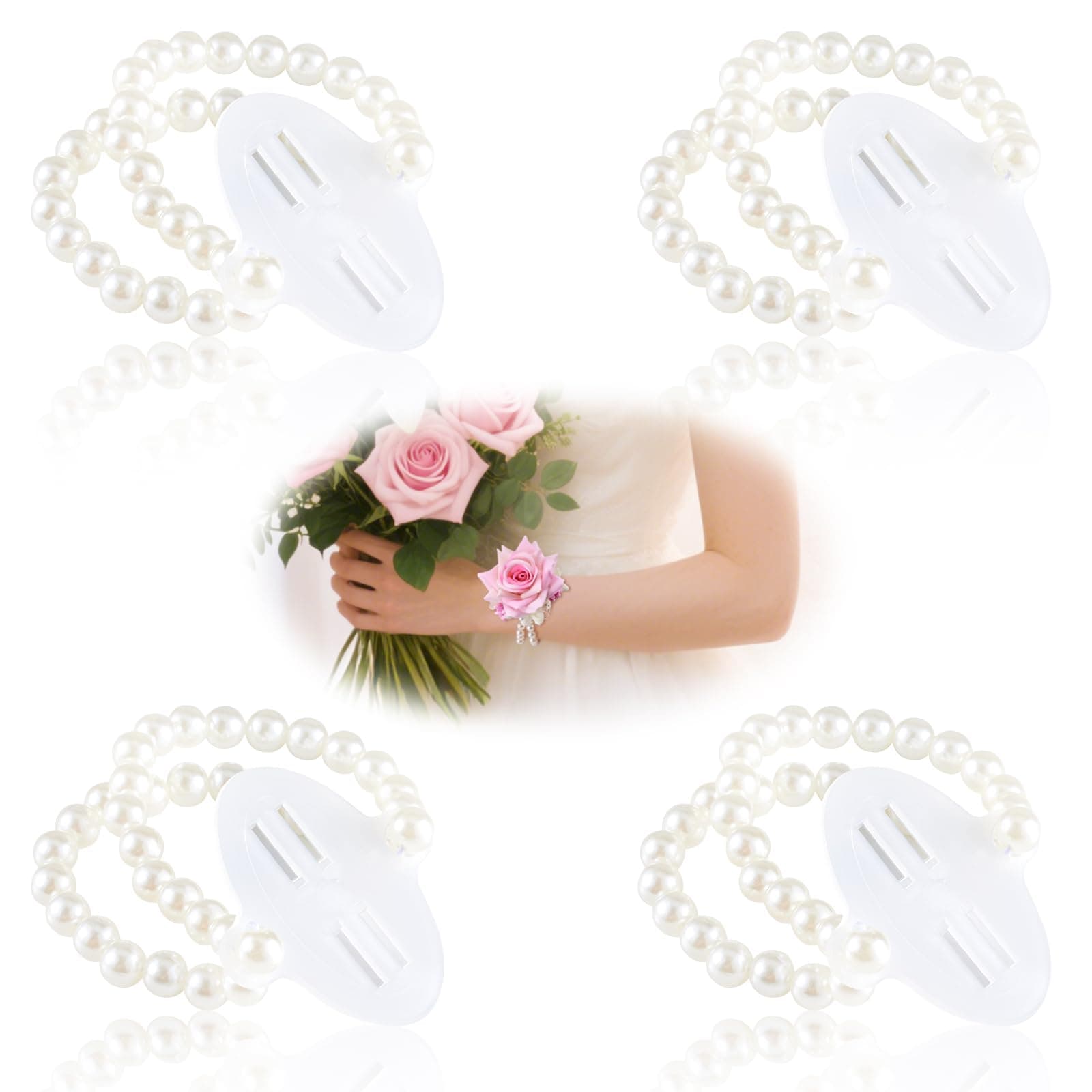 Corsage Wristlet Band Elastic Pearl Wrist Corsage Bracelets Bands for Women, Stretch Pearl DIY Handmade Prom Flower Supplies Accessories for Wedding Graduation Party