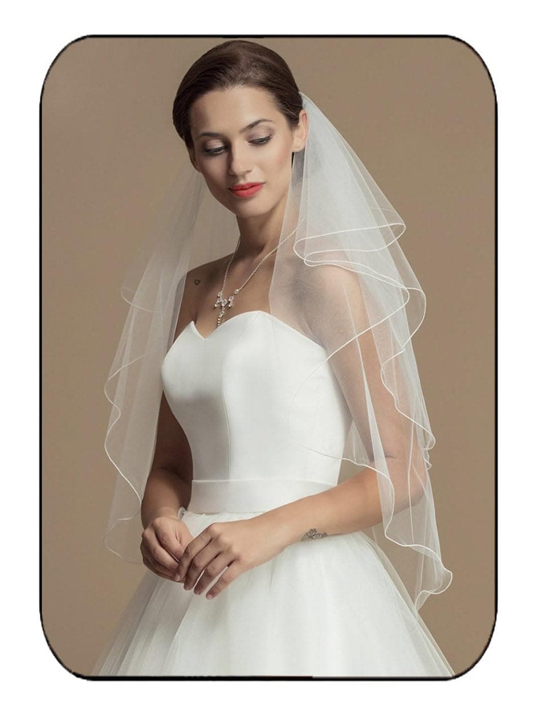 2-Tier Wedding Veil Waist Length Short Bride Hair Accessoies Bridal Tulle with Comb and Pencil Edge