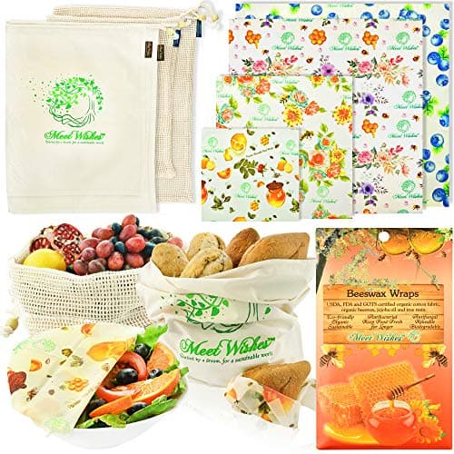 Ecorfly Organic Reusable Beeswax Wraps for Food Storage - Eco-Friendly Sustainable Plastic-Free Sandwich Bee Wrap, Cheese Saver, Vegetable & Bread Cover - Biodegradable Non-Toxic Bees Wax Wrappers