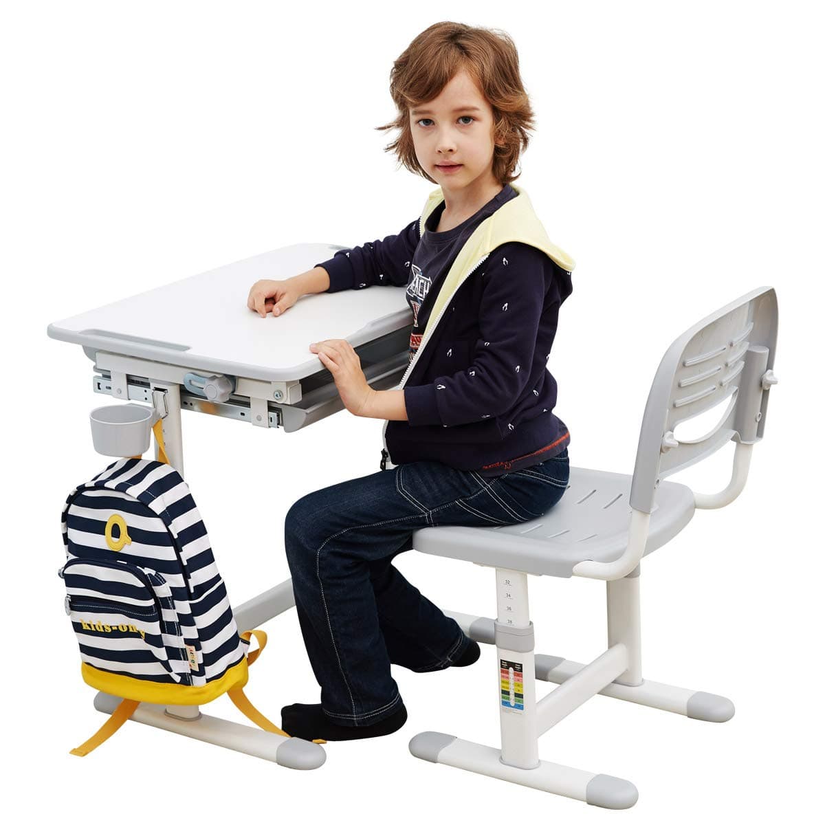 Height Adjustable Kids Desk Chair with Seat Pad Ergonomic Desk Children Study Table School Desk Chair - Mini (Grey)