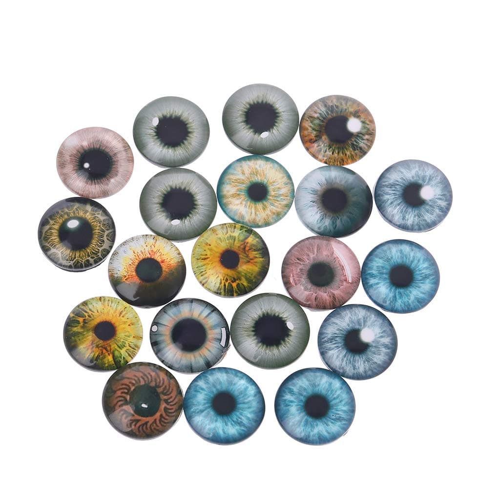 Storage Bag Glass Eyes for Crafts, 20Pcs DIY Glass Doll Eyes Round Glass Dragon Eye for Doll Making, Animal Eyes for Crafting 8mm/12mm/18mm