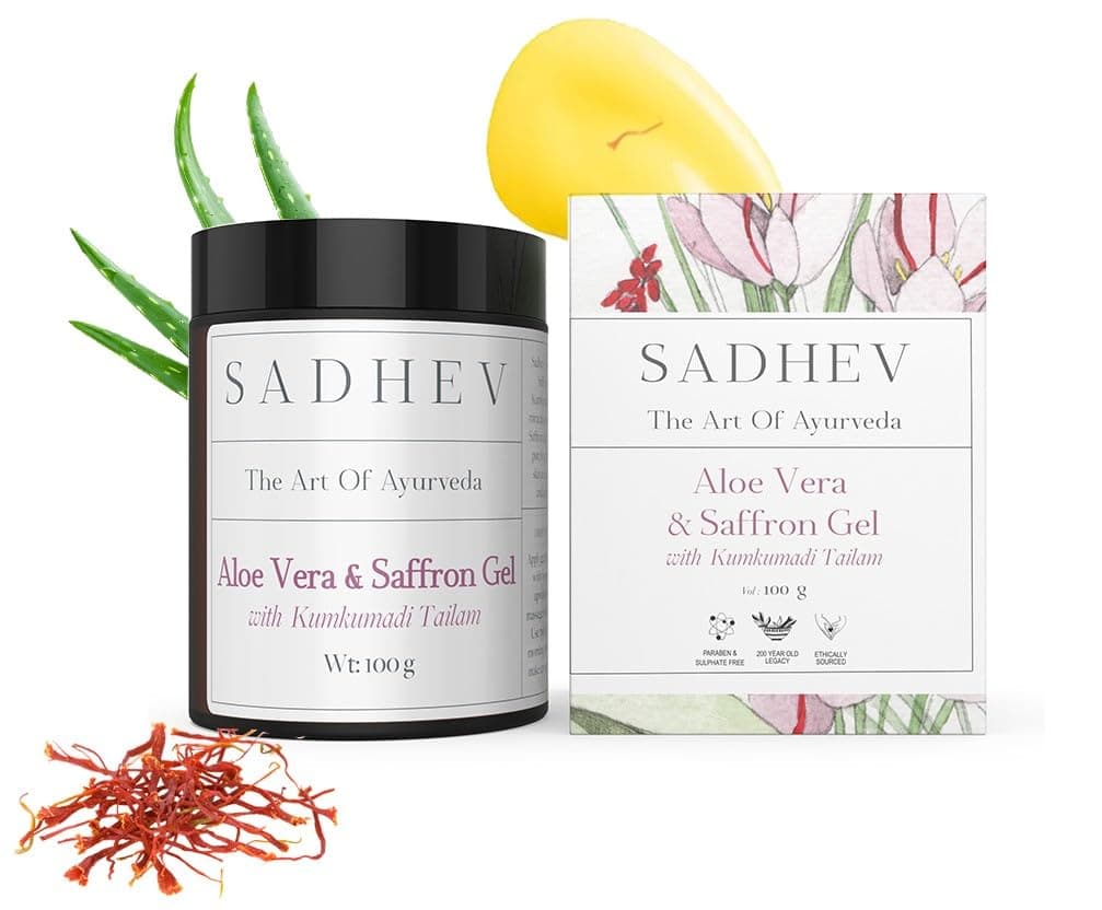 Sadhev Aloe Vera & Saffron Gel With Kumkumadi Tailam | Lightweight Brightening Face Moisturiser | Reduces Dark Spots & Pigmentation | For All Skin Types(100gm)