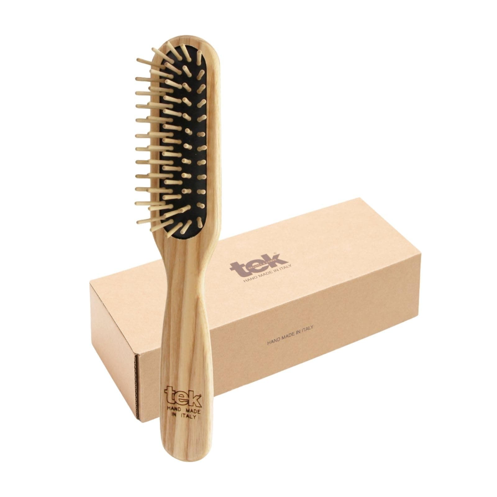 Rectangular Wooden Hair Brush with Short Rounded Teeth in Natural Ash Wood, Ideal for Detangling, Styling and Daily Care of Short Hair | 22x4cm | Handmade in Italy