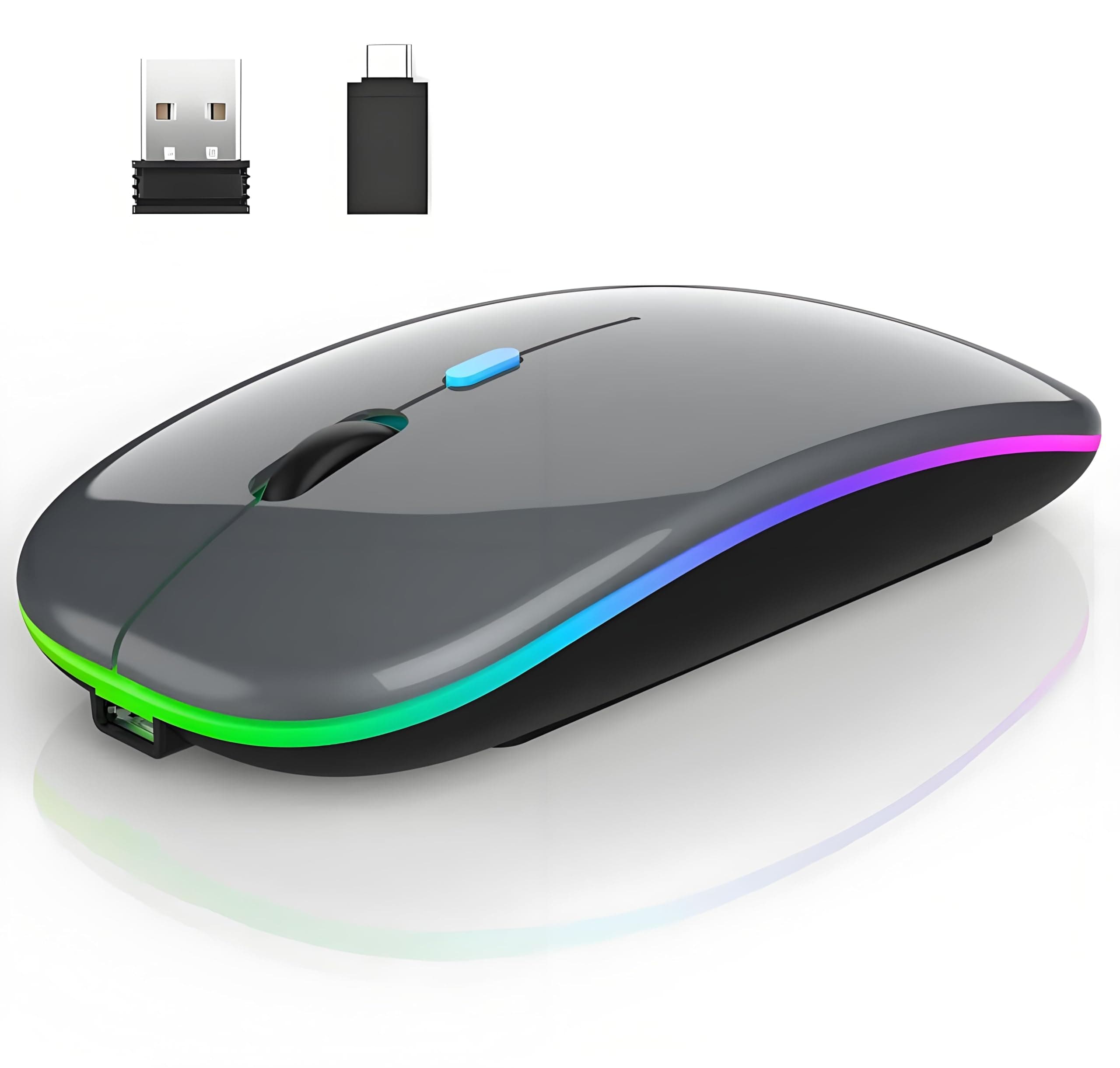 Rechargeable Wireless Mouse,Rechargeable Laptop Mice with LED Use Portable(Bluetooth 5.2 and 2.4GHz USB Type-c Receiver) Computer Mouse for Laptop/iPad/mac/MacBook/Pc