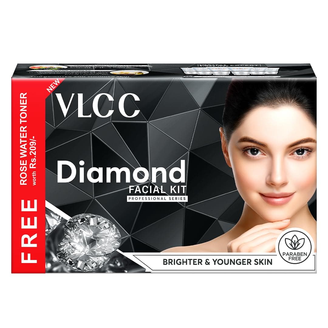 Diamond Facial Kit with FREE Rose Water Toner - 300g + 100ml | Skin Purifying Facial with Colloidal Diamond, Jojoba Oil, Olive Oil & Aloe Vera. Detoxifying At Home Facial.