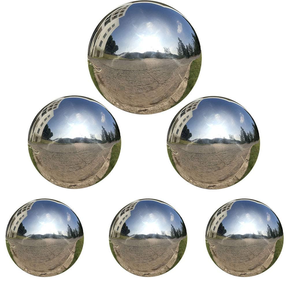 6pcs Gazing Ball 2.36/3.15/3.93 in,Seamless Silver Stainless Steel Polished Reflective Smooth Mirror Garden Sphere Globe,Props of Photography,Colorful Addition to Any Garden Home