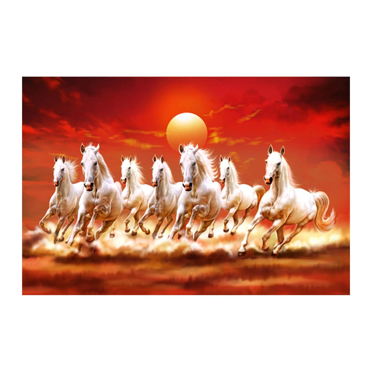 Seven Horses Vastu Poster Big Size | Seven Horses Vastu Painting | Vastu Seven Running Horses Sparkle Coated Self Adhesive - 3064 (24×36 Inch, 7 Horses)