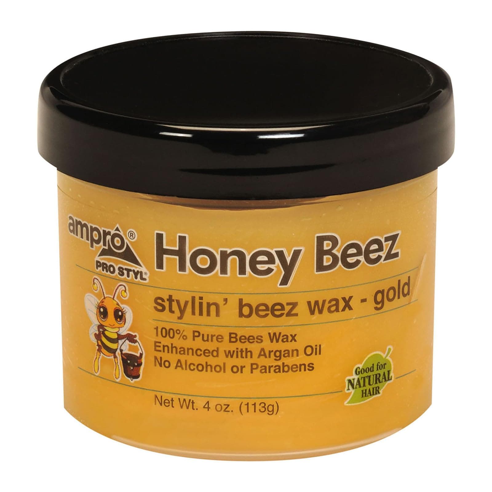 AmPro Pro Styl Beez Wax - Softens Your Hair and Provides Strong Hold - Infused with Argan Oil to Smooth and Condition Tresses - Creates Sleek Looks When Locking, Curling, and Braiding - Gold - 4 oz