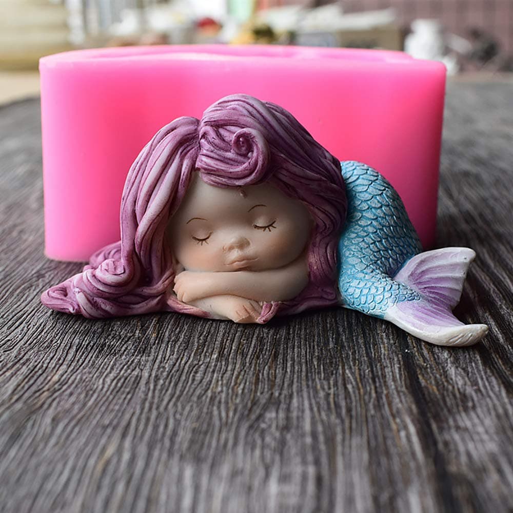 Cute Mermaids Birthday Fondant Cake Decor Mould Silicone Chocolate Cake Baking Mold Handmade Soap Plaster Mould DIY Art Craft Gumpaste Moulds Cake Resin Clay Molds Cupcake Pastry Dessert Bakeware Pan