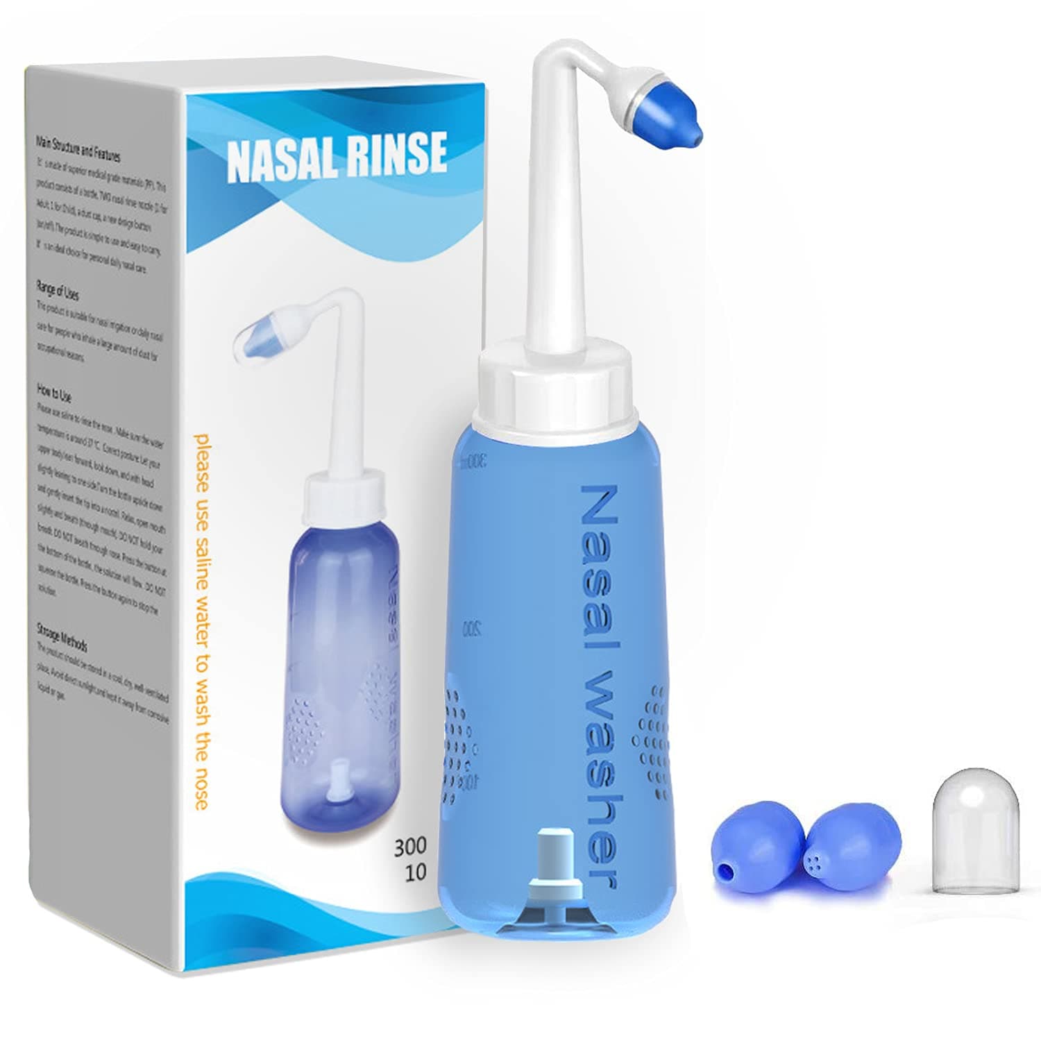 300ml Jal Neti Pots,Nasal Cleaner,Nasal wash System Nose Wash Bottle with ON/Off Lock Button Sinus Rinse For Adults Children Nose Care (300 ml)