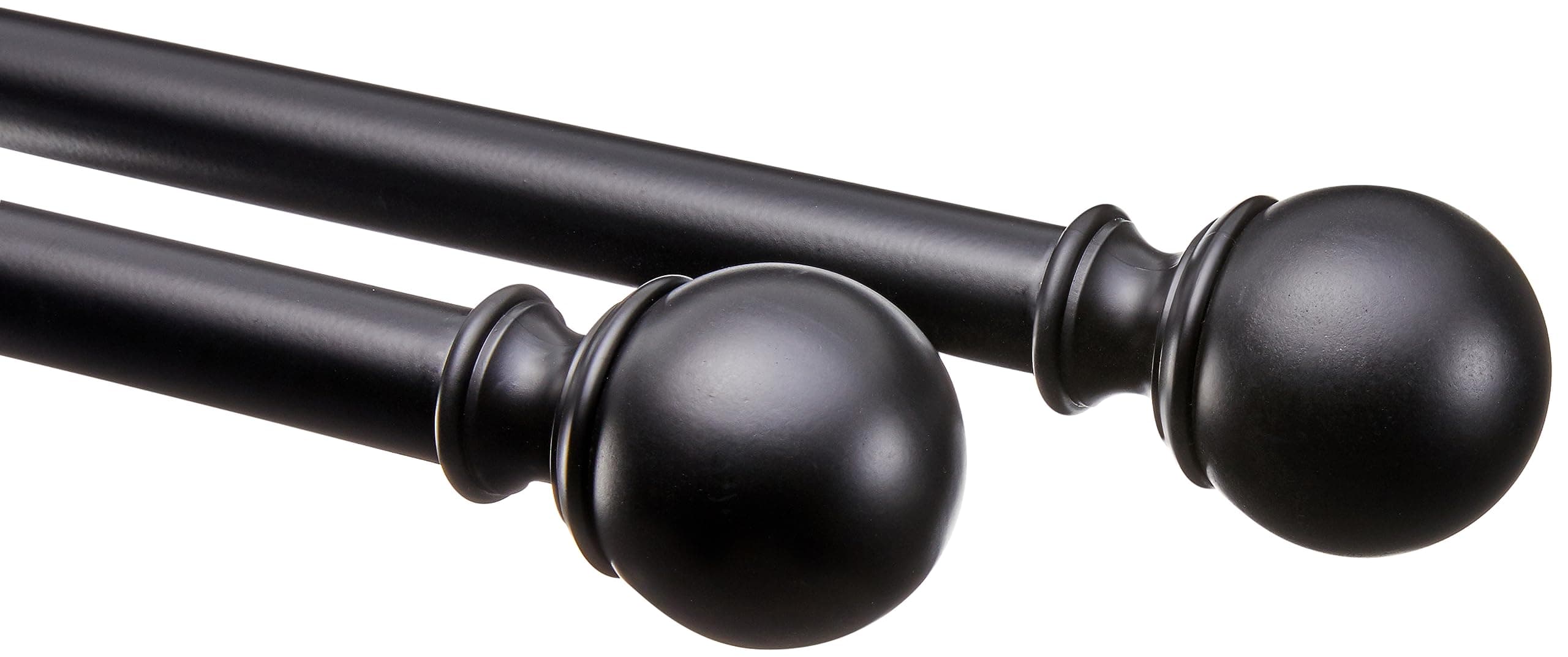 Amazon Basics Adjustable Curtain Rod for Windows with Round Finials, 1-Inch Rod, 36" to 72", Black, 1-Pack