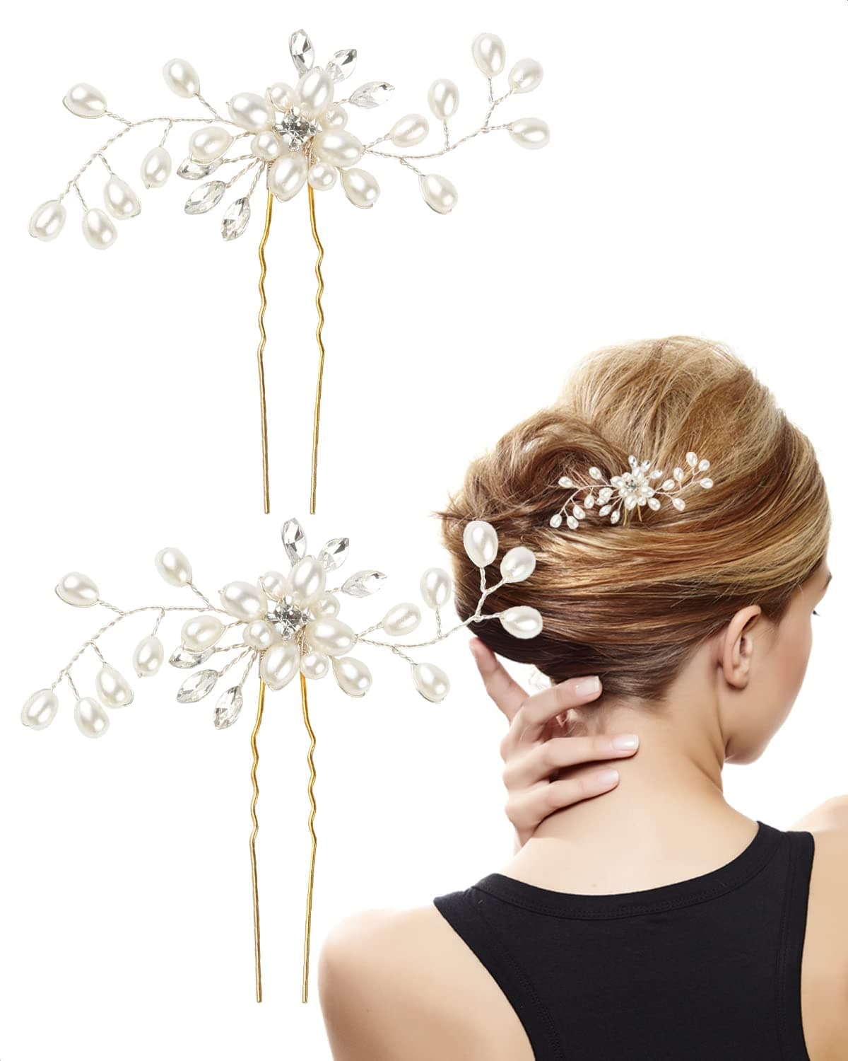 Crystal and Pearl Hair Pins for Women Pack of 2, Large Bobby Pins for Engagement, and Other Celebrations - Bobbie Pins for Hair for Kids and Adults – Best Bridal Hair Pins for Women Hair Accessories