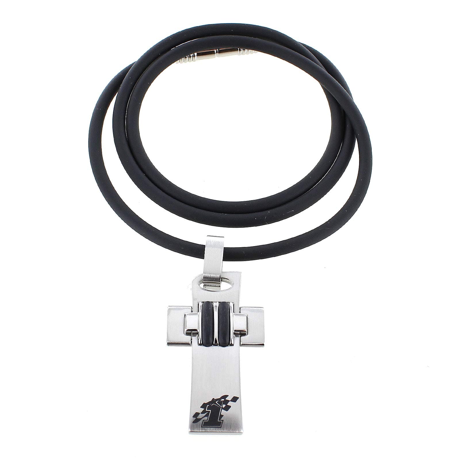 Nicky Hayden Racing #1 Sports Cross Stainless Steel Ceramic Insert Mens Pendant with 20" Cord