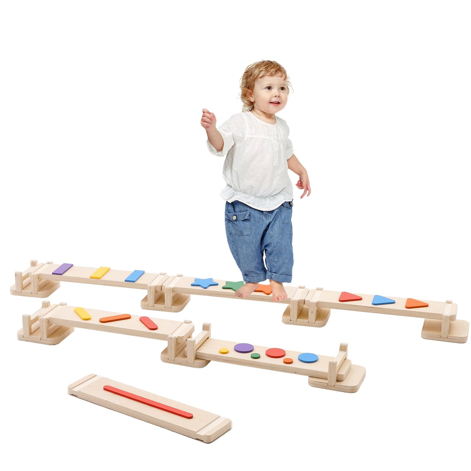 Wooden Balance Beam for Children, Wooden Balance Board, Gymnastics Balance Beam for Indoor and Outdoor Use, Balance Beam for Home, Height Adjustable Gym Beam