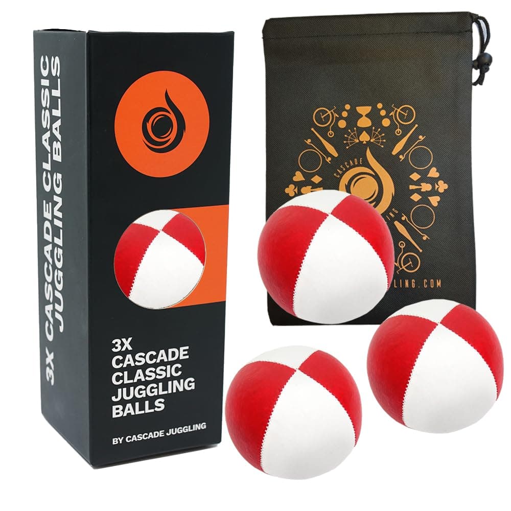 3 x Pro 115g Cascade Classic Black Theme Juggling Balls - Thud Juggling Balls & Bag - Set of 3 Juggling Balls - Red/White