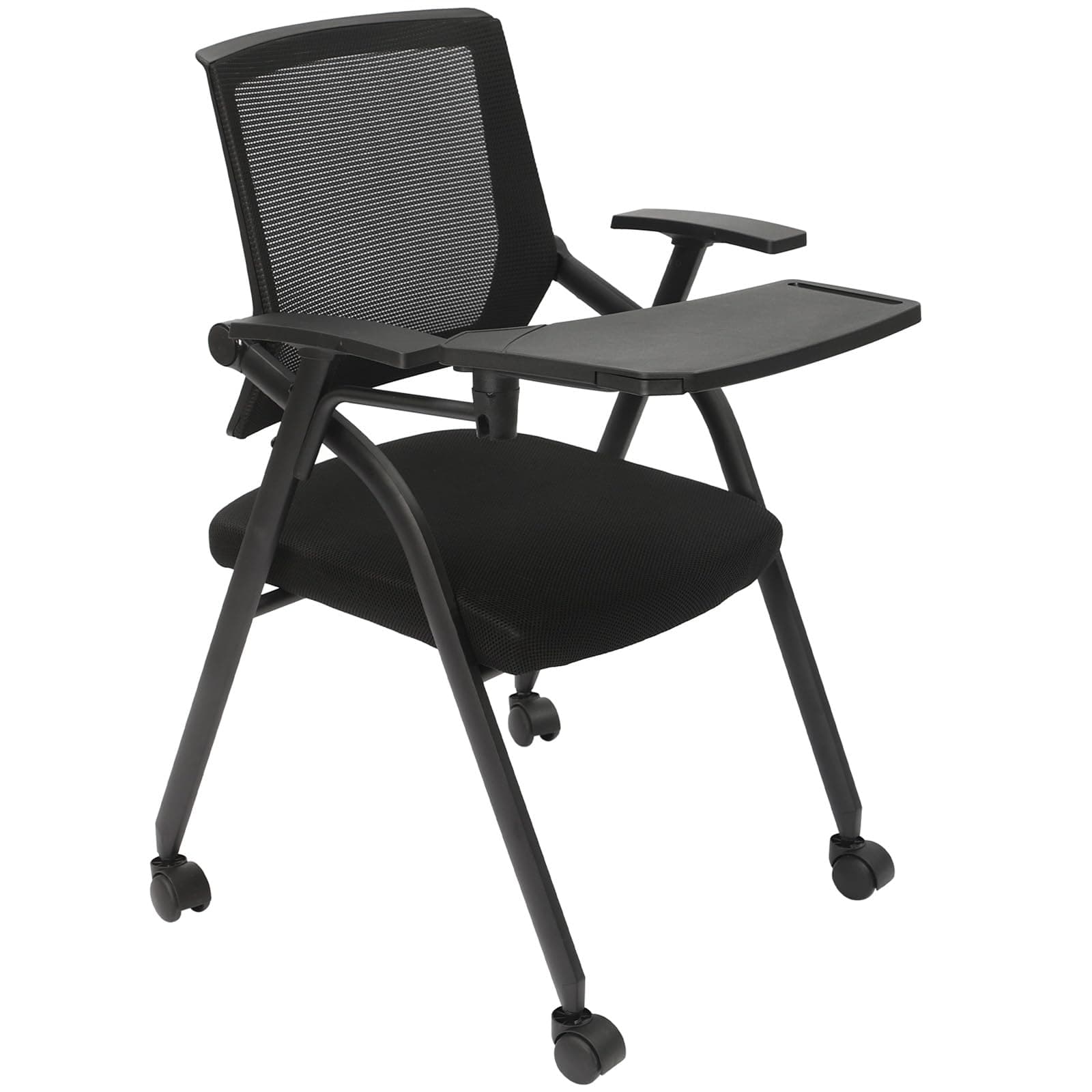 Stackable & Foldable Conference Room Chairs with Flip Up Table Wheels and Sliding Armrest Office Guest & Reception & Meeting Chair Supporting Up to 200 lbs
