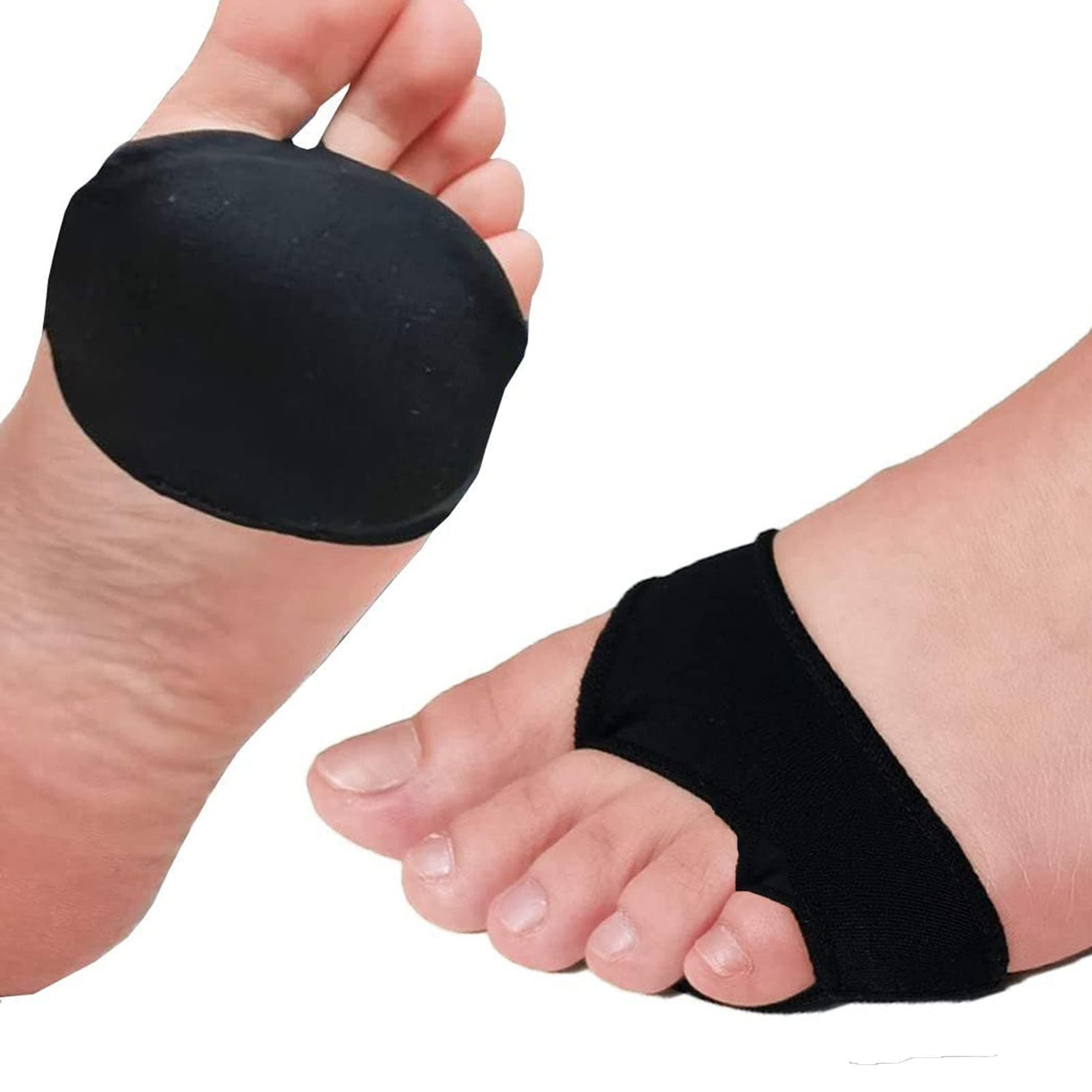 Metatarsal Pads Pack of 6 Ball of Foot Cushions Metatarsalgia Pain Relief Fabric Forefoot Pad Mortons for Women, Men (Black)