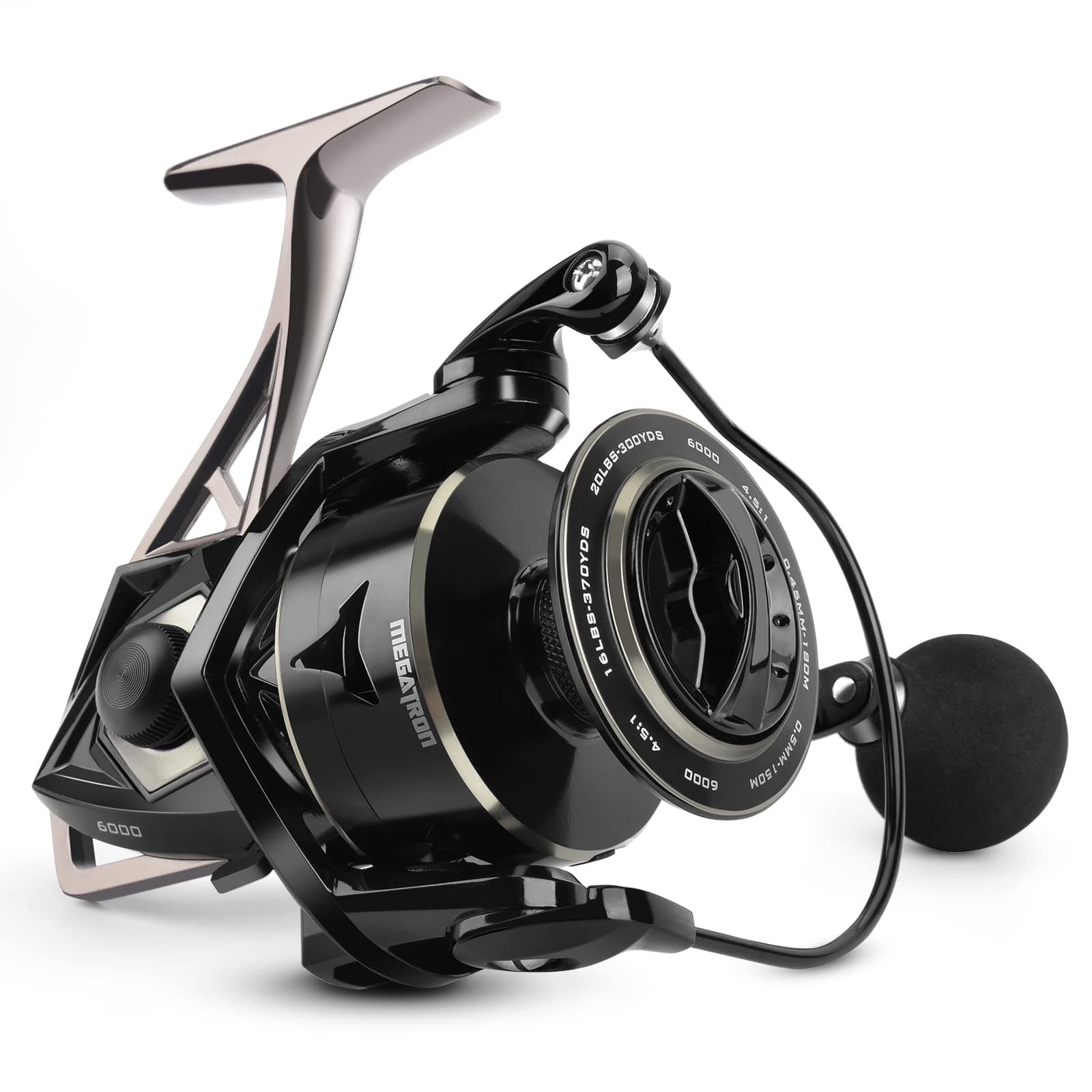 Megatron Spinning Reel, Great Saltwater Spinning Fishing Reel, Rigid Aluminum Frame 7+1 Double-Shielded Stainless-Steel BB, Over 30 lbs. Carbon Drag, CNC Aluminum Spool & Handle