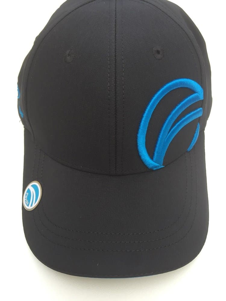 Fayde Golf Baseball Cap with Magnetic Ball Marker, 3D Embroidered Logo and contrast colour Sandwich Peak (Black/Electric Blue)