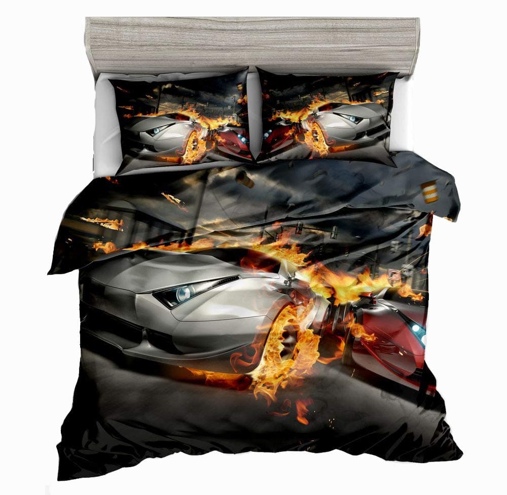 SxinHome Speed Sport Car Bedding Set for Teen Boys, Duvet Cover Set,3pcs 1 Duvet Cover 2 Pillowcases(no Comforter Inside), Queen Size