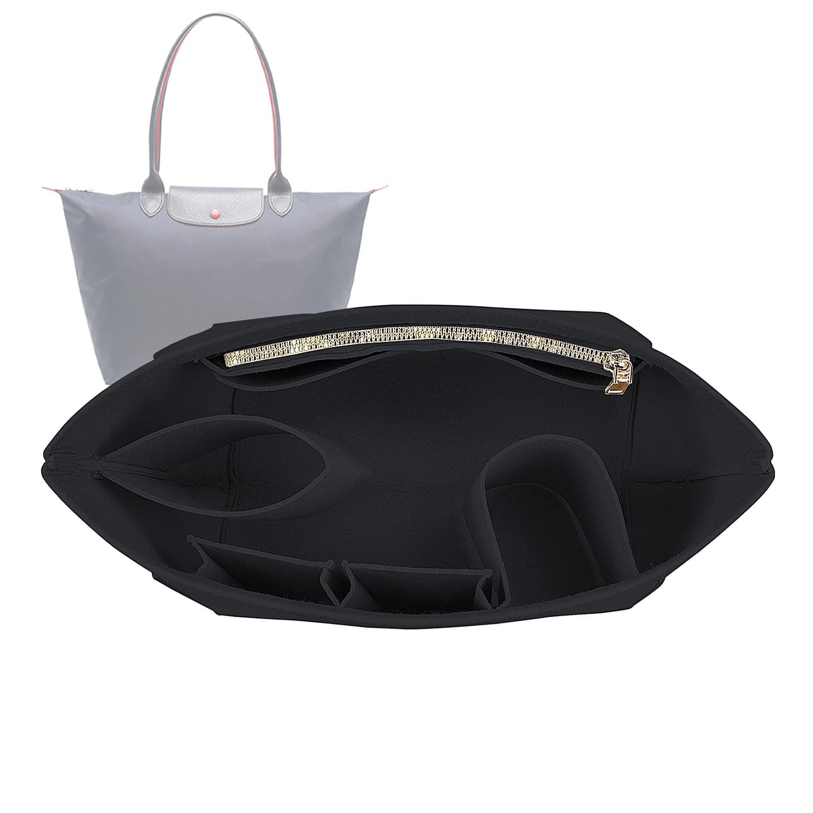 Lckaey purse organizer insert for Longchamp le pliage large tote organizer insert felt organizer 1028black-L (AG)