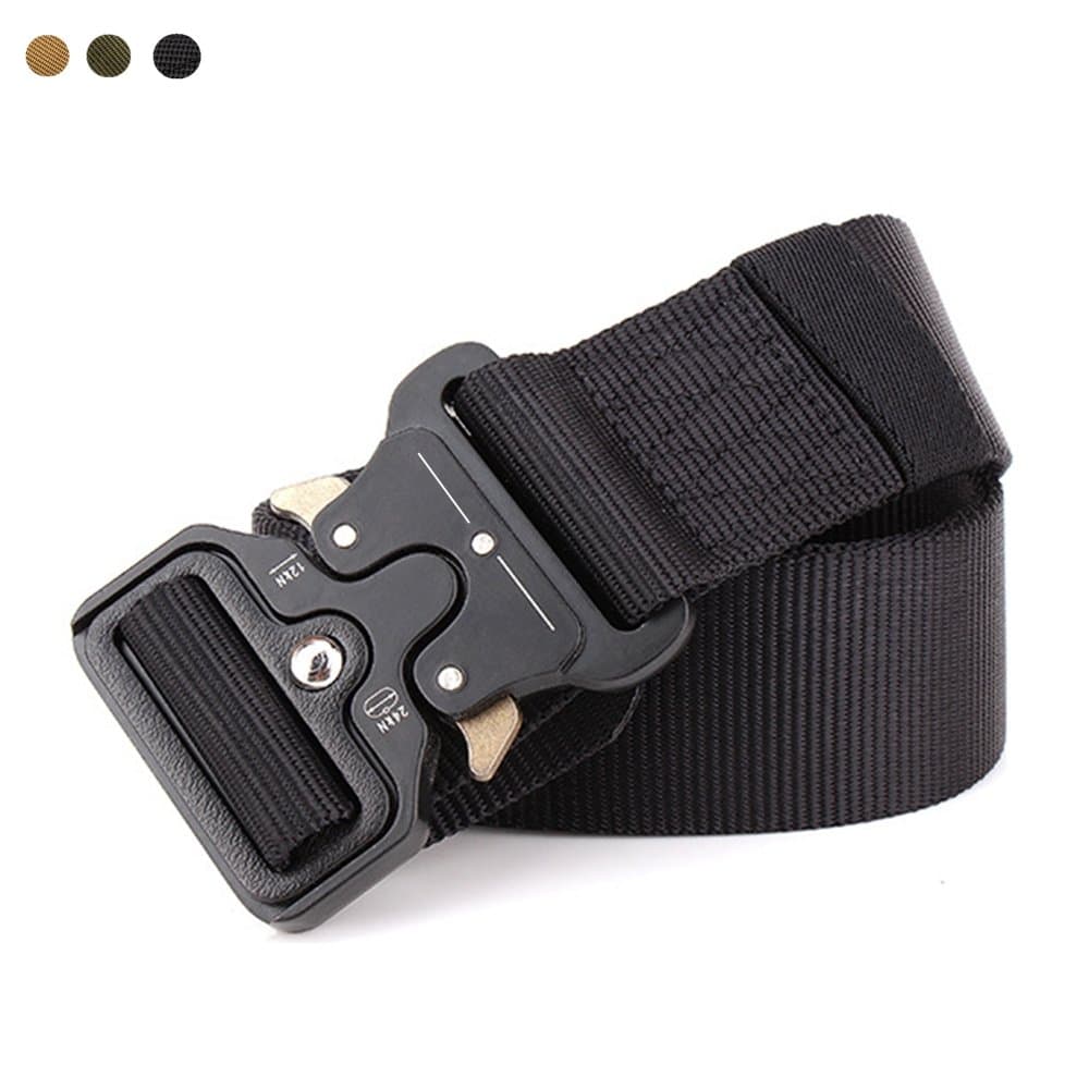 Jollyoner Tactical Belt, 1.5" Heavy Duty Waist Belt, Quick-Release Military Style Nylon Webbing Riggers Belt with Metal Buckle (Black)