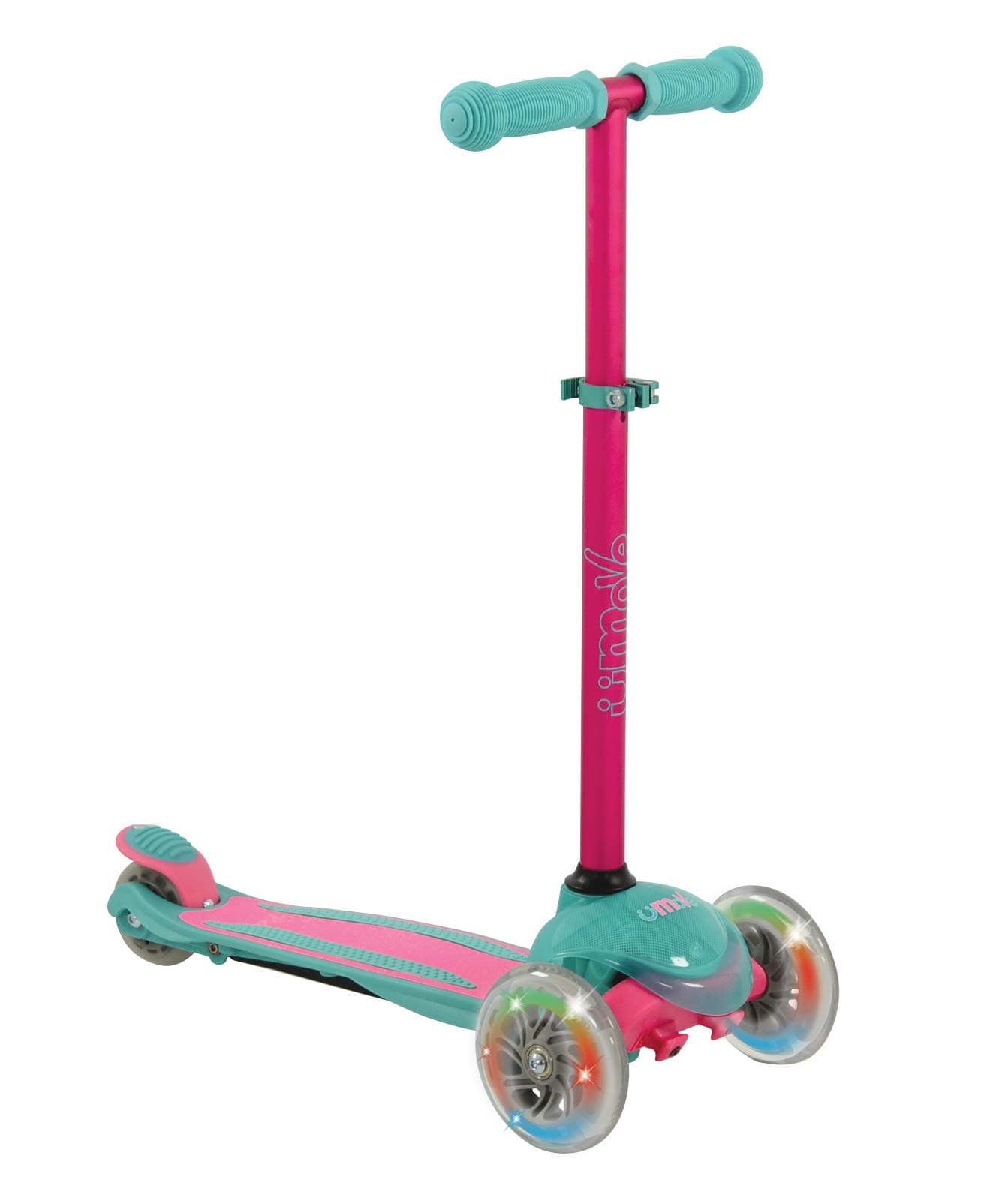 U-Move M004134 Mini Compact LED Scooter 3 Wheel, Pink/Teal, 66 x 55 x 28cm