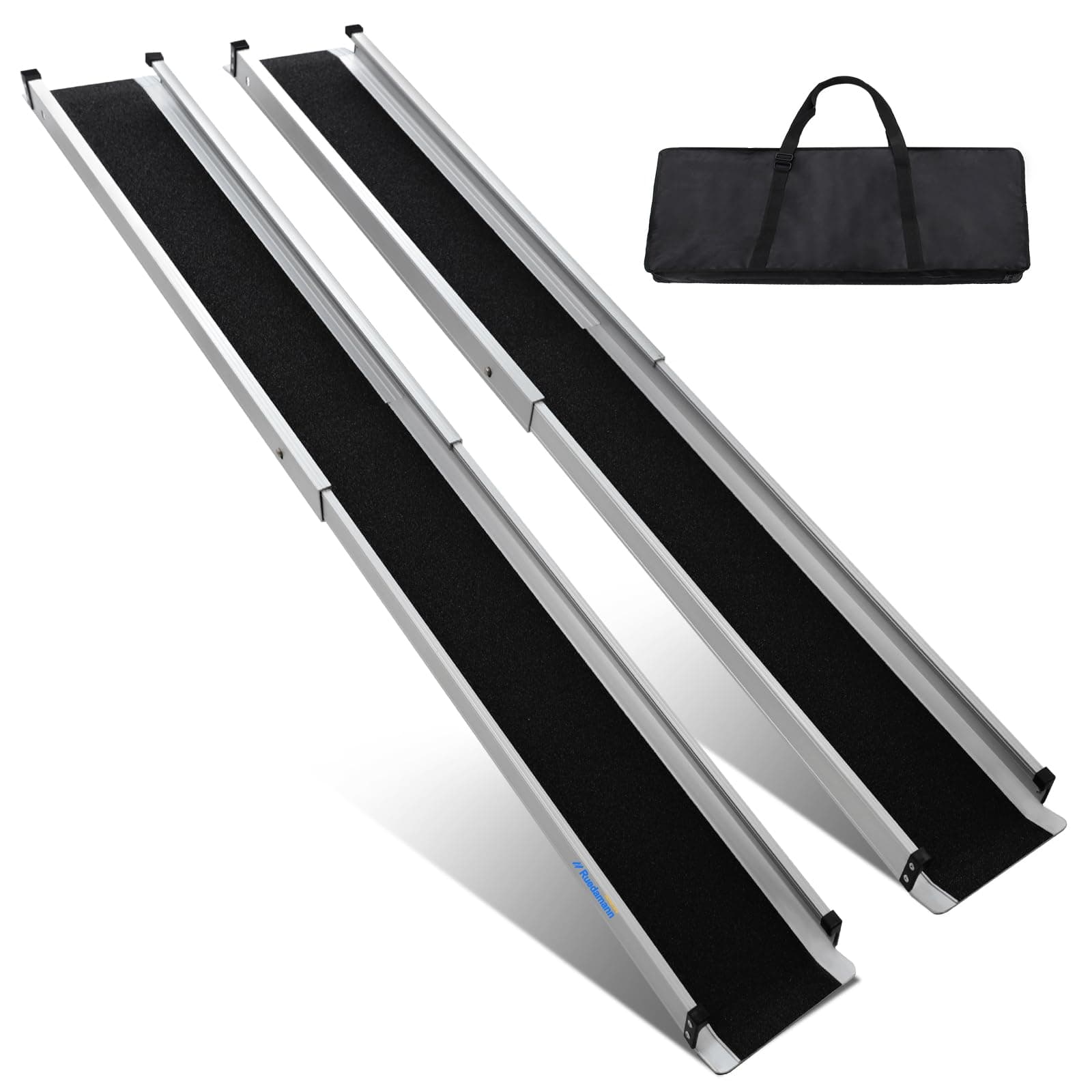 Ruedamann Wheelchair Ramp 8FT Telescoping Wheelchair Ramps for Home Steps Portable Non-Skid Ramps for Wheelchairs for Home Adjustable Aluminum Wheelchair Ramp Storage Bag (2 Pcs)
