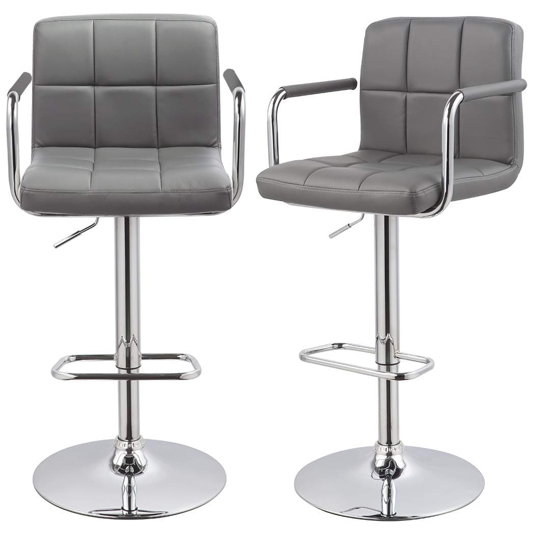 DUHOME Bar Stool Counter Bar stools with Backrest & Armrest Set of 2 WY-451K Bar Chair (Grey PU)