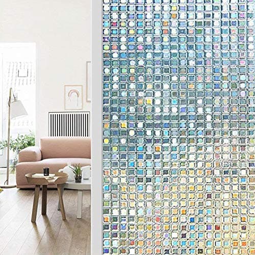 WochiTV Window Films, Privacy Window Film with Lattice Pattern, Crystal Mosaic Glass Film No Glue UV Protection Heat Control, Perfectly Decorate Home Kitchen Bedroom - 35.4 Inch x 8.2 Feet, Lattice