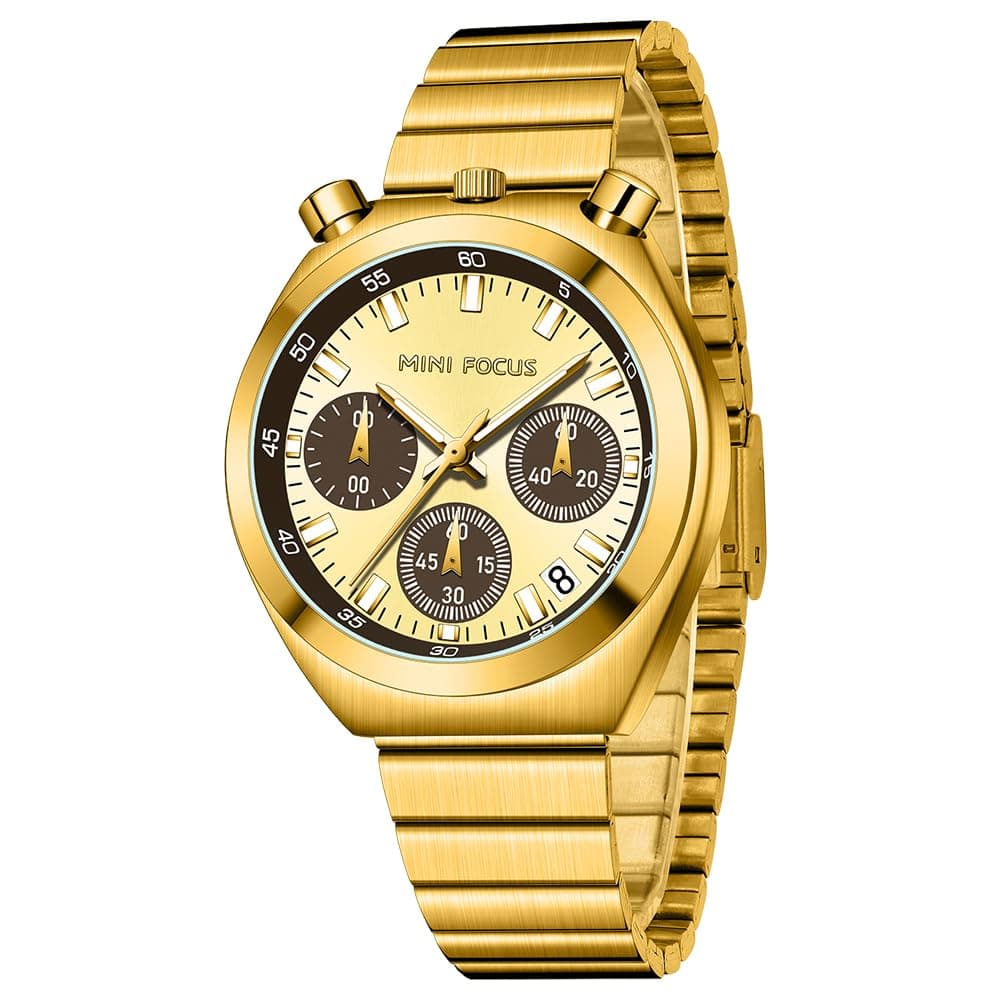 MF MINI FOCUSGold Watches for Women with Small Vintage Bracelet,Stainless Steel Band,Multifunction Chronograph Quartz Movement Watch