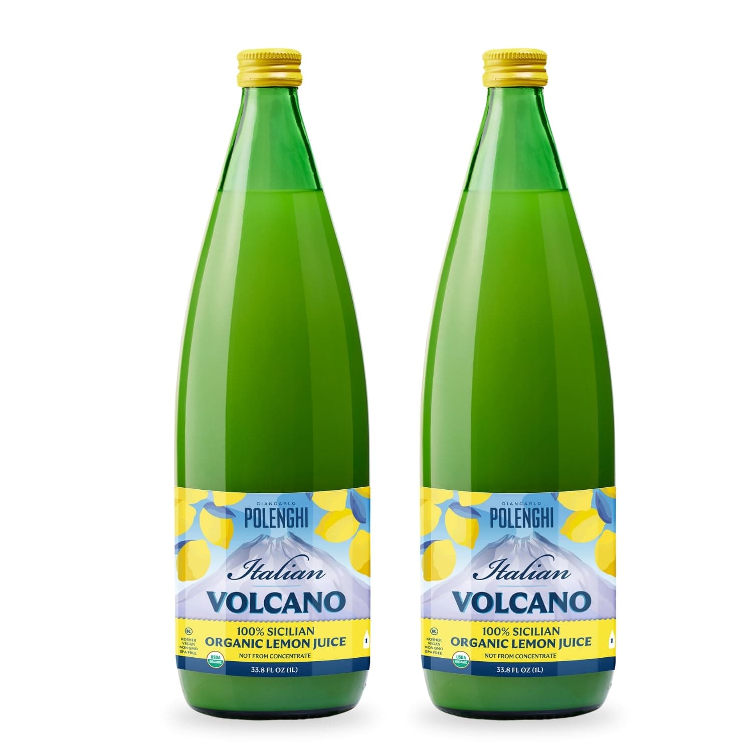 Organic Italian Volcano Lemon Juice, 33.8 Fl Oz – Pure Sicilian Lemons for Cooking, Baking, and Beverages (33.8 Fl Oz (Pack of 2))