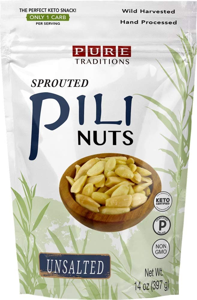 Pili Nuts, Sprouted, Unsalted, Certified Paleo & Keto (14 oz)