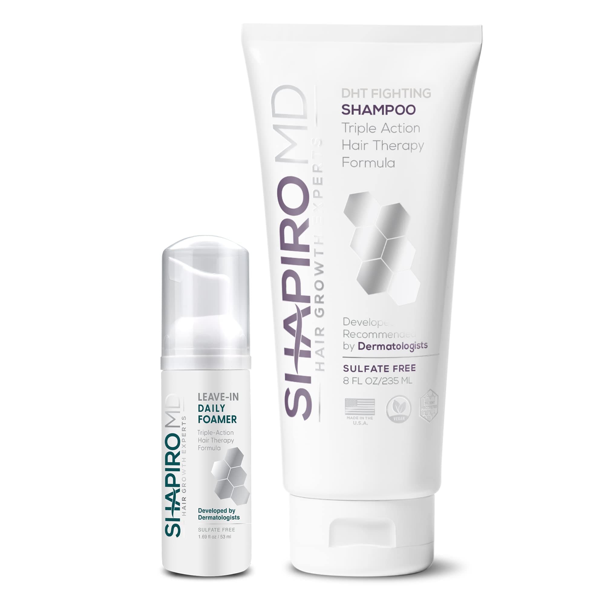 Hair Loss Shampoo and Leave-in Foam | DHT Fighting Vegan Formula for Thinning Hair Developed by Dermatologists | Experience Healthier, Fuller & Thicker Looking Hair - Shapiro MD | 1-Month
