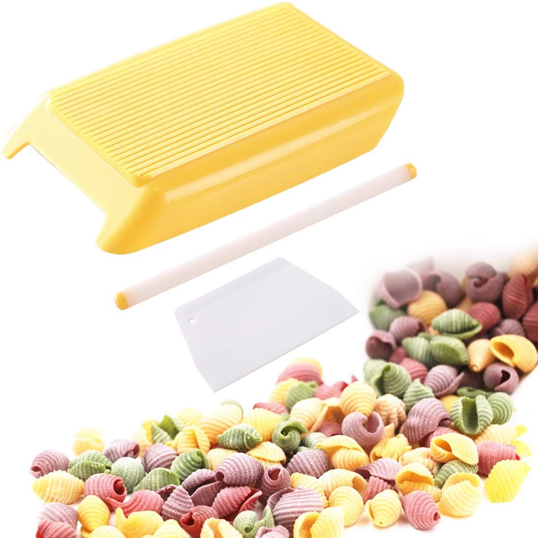 Trrut Spaghetti Macaroni Pasta Board,Delicia Rigagnocchi Garganelli,Baby Food Supplement Gnocchi Making Plastic Mold Creativity Kitchen Tool(Panel+Rolling Pin +Cutting Board) (Macaroni Mold)