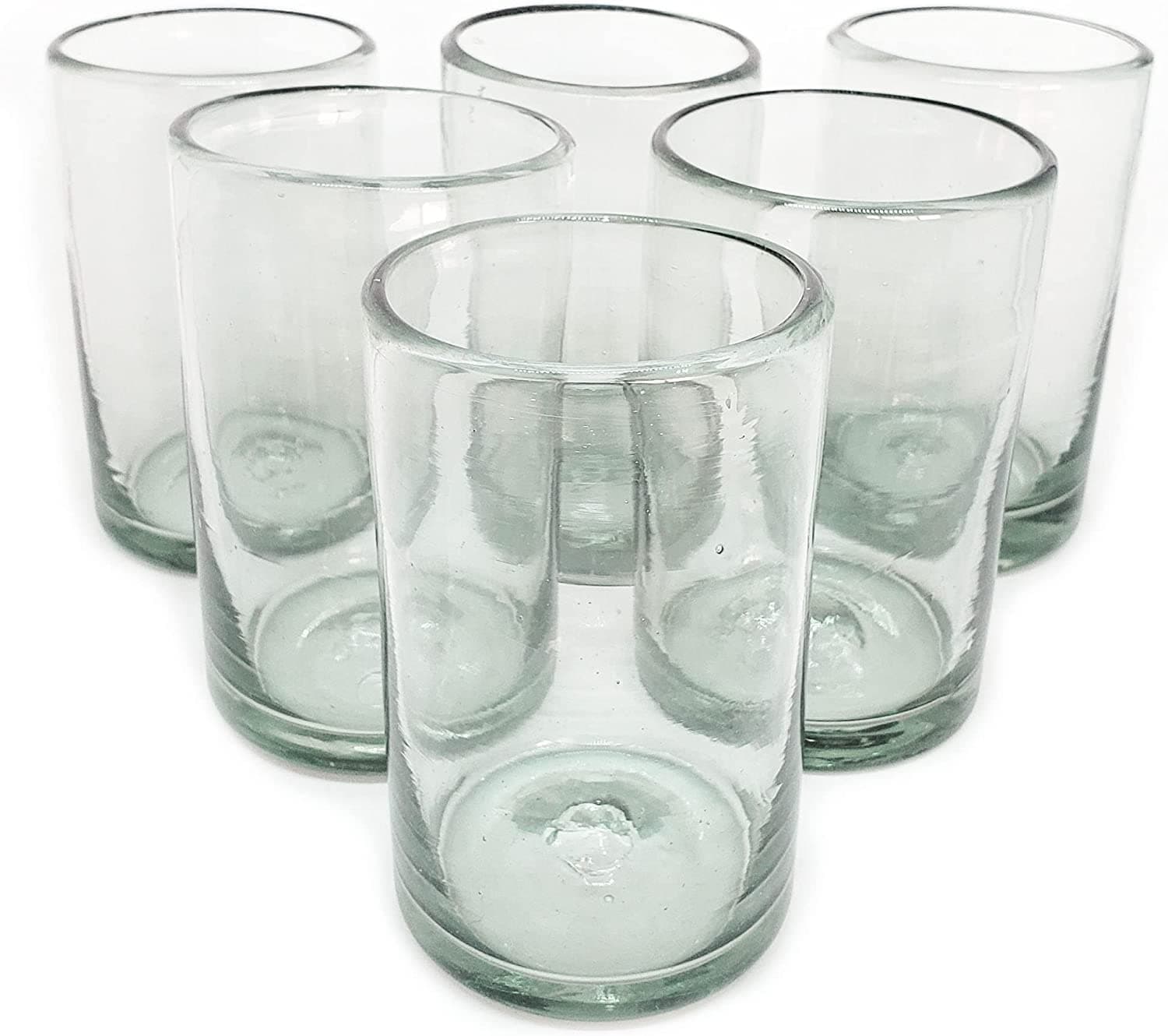 Clear 14 oz Drinking Glasses (Set of 6) - Hand Blown Mexican Glassware Recycled Glass Drinking Glasses for Water, Juice, Margarita, Cocktails & Whiskey, Lead-Free Toxin Free
