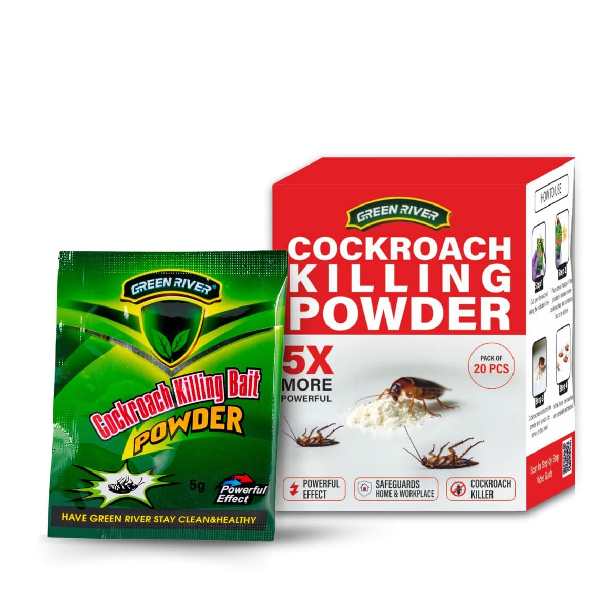 royalkart Green RiverCockroach Killing Bait Killer | Effective Miraculous Powder Sachets (Pack of 20)