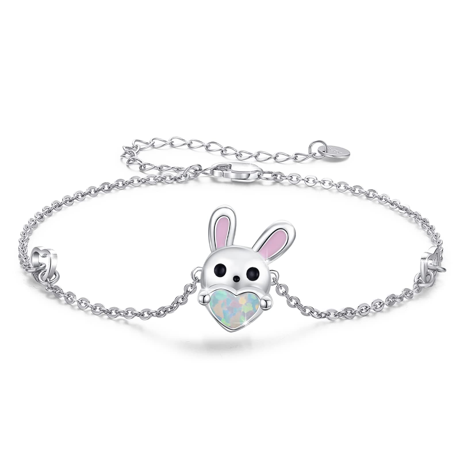CUOKA MIRACLEBunny Bracelet 925 Sterling Silver Rabbit Bracelet Sensitive Animal Link Bracelet Small Cute Bangle Easter Gifts for Women