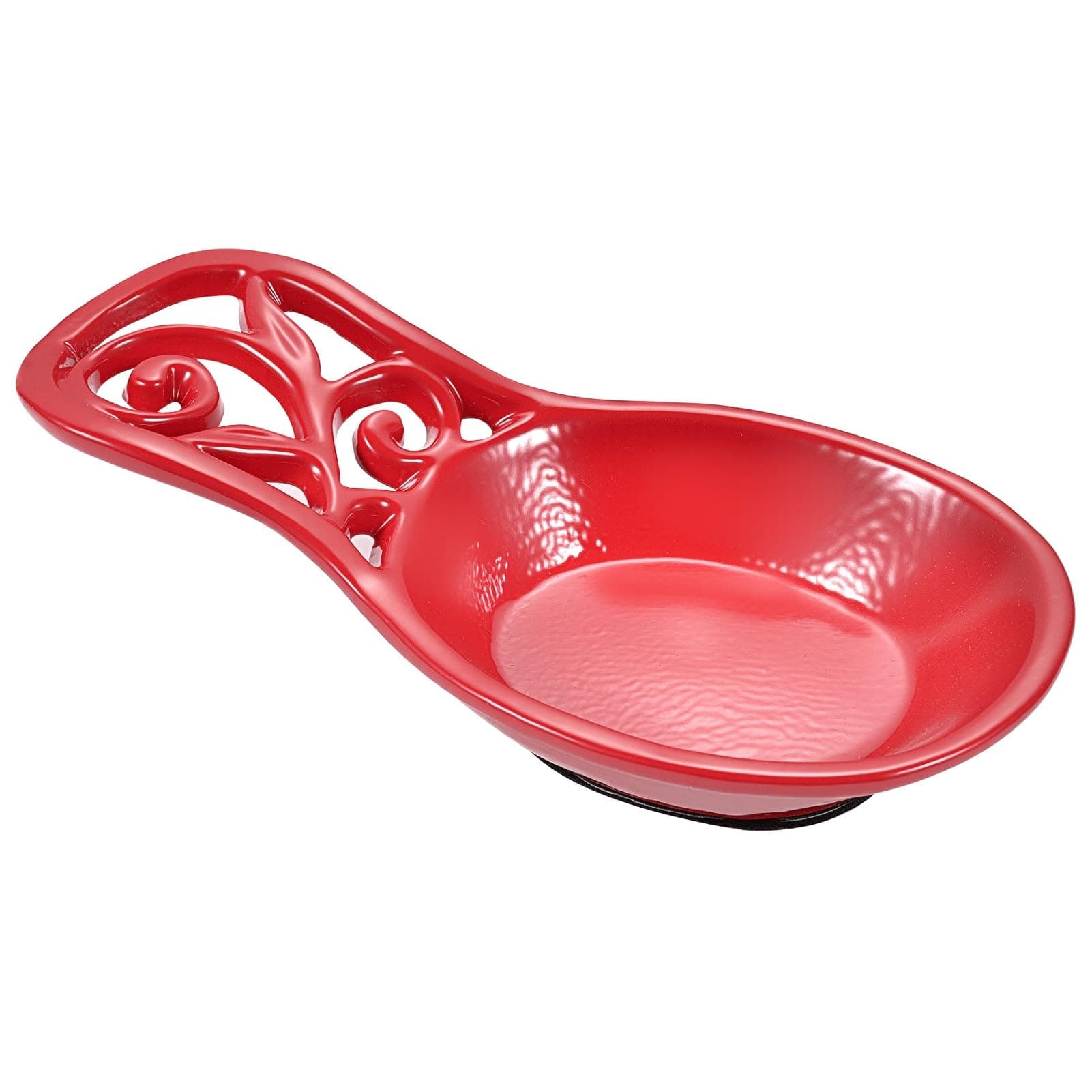 JOGREFUL Spoon Rest, Cast Iron Spoon Holder for Cooking/Stove Top/Kitchen Counter, Heat-Resistant Utensil Rest for Spoons/Ladles/Tongs, Housewarming Vintage Decor, Vine Pattern, Red
