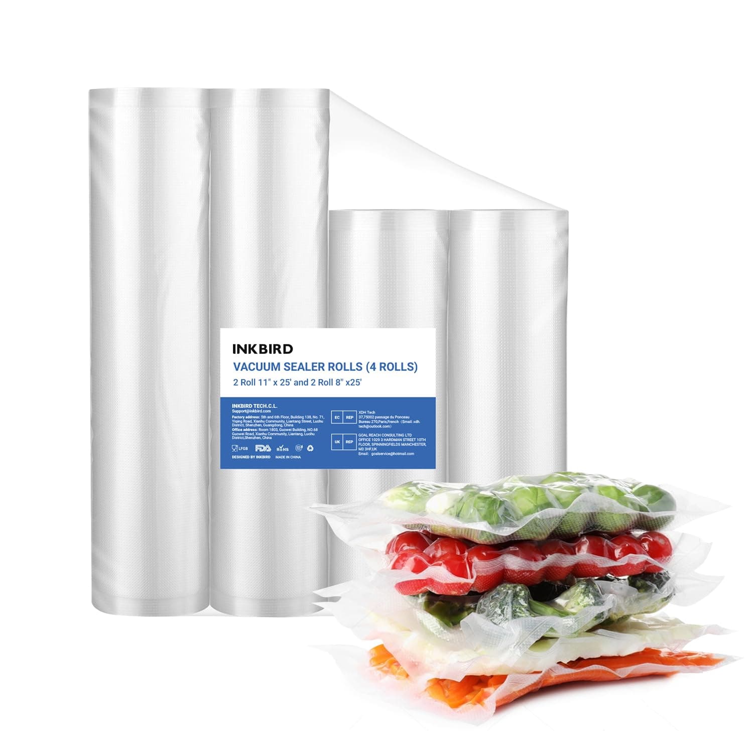 INKBIRD Vacuum Sealer Rolls, 4 Mil Thick Cut to Size Food Saver Bags, 750cm-Long Vacuum Freezer Storage Bags, BPA-Free, Microwave & Freezer Safe, Compatible with All Vacuum Sealers & Sous Vide Cookers