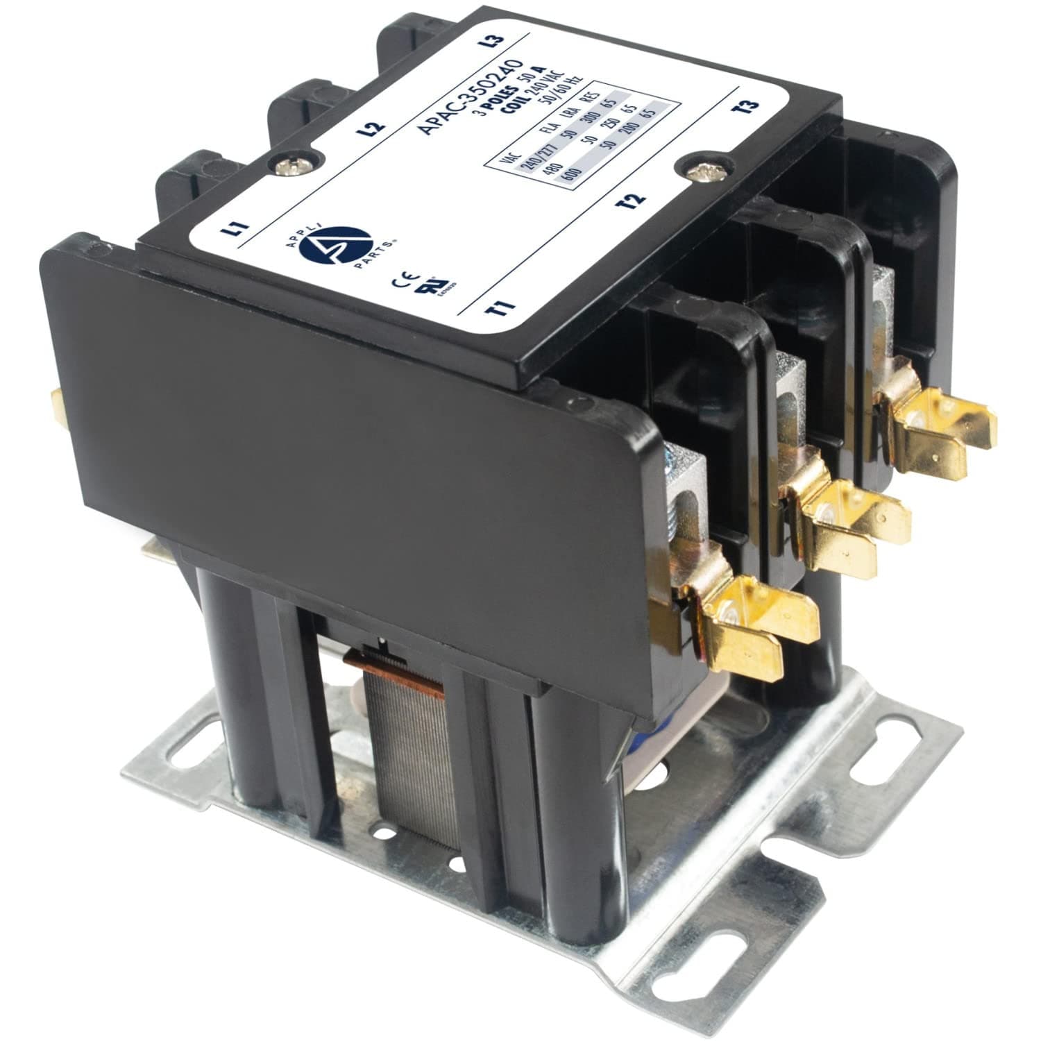 Appli Parts APAC-350240 Heavy Duty 3 Poles Contactor 50 Amp 240 Volts Coil Replacement for ac Compressor and Electrical Applications UL Certified 476929