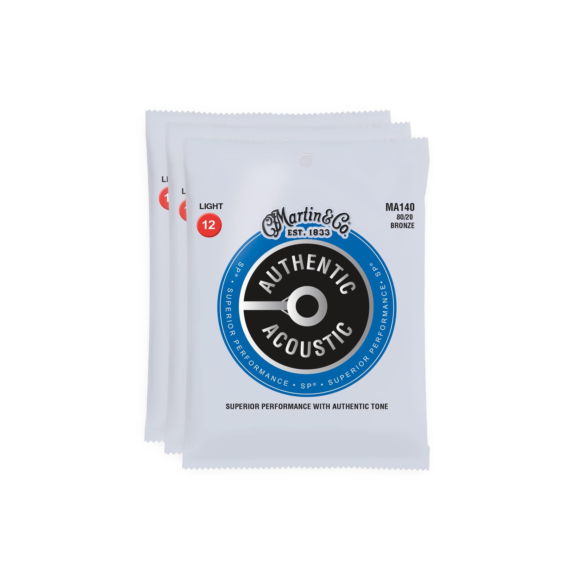 Martin MA140 Authentic Acoustic SP 80/20 Bronze Light 12-54 (3-Pack Bundle)