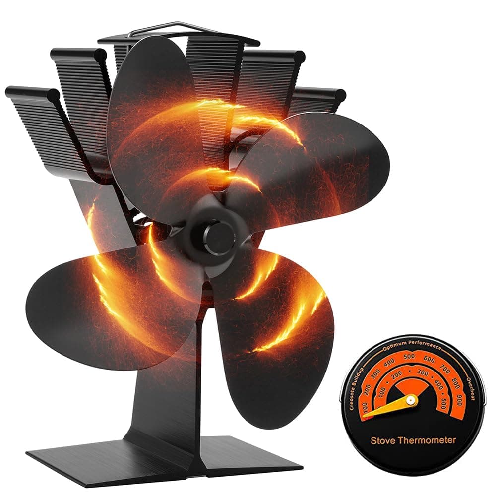 COMBIUBIU 4 Blade Stove Fan Fire Fan for Wood Log Burner Woodburner Fireplace Fan Eco Friendly/Quiet Log Burner Fan Silent Home Efficient Heat Distribution