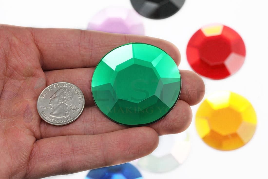 Allstarco Large Acrylic Cosplay Gems Flat Back Plastic Rhinestones for Jewelry Making, Costumes, Scrapbooking, Props, Crafts Embelishments 2PCS (45mm Green Emerald H106)