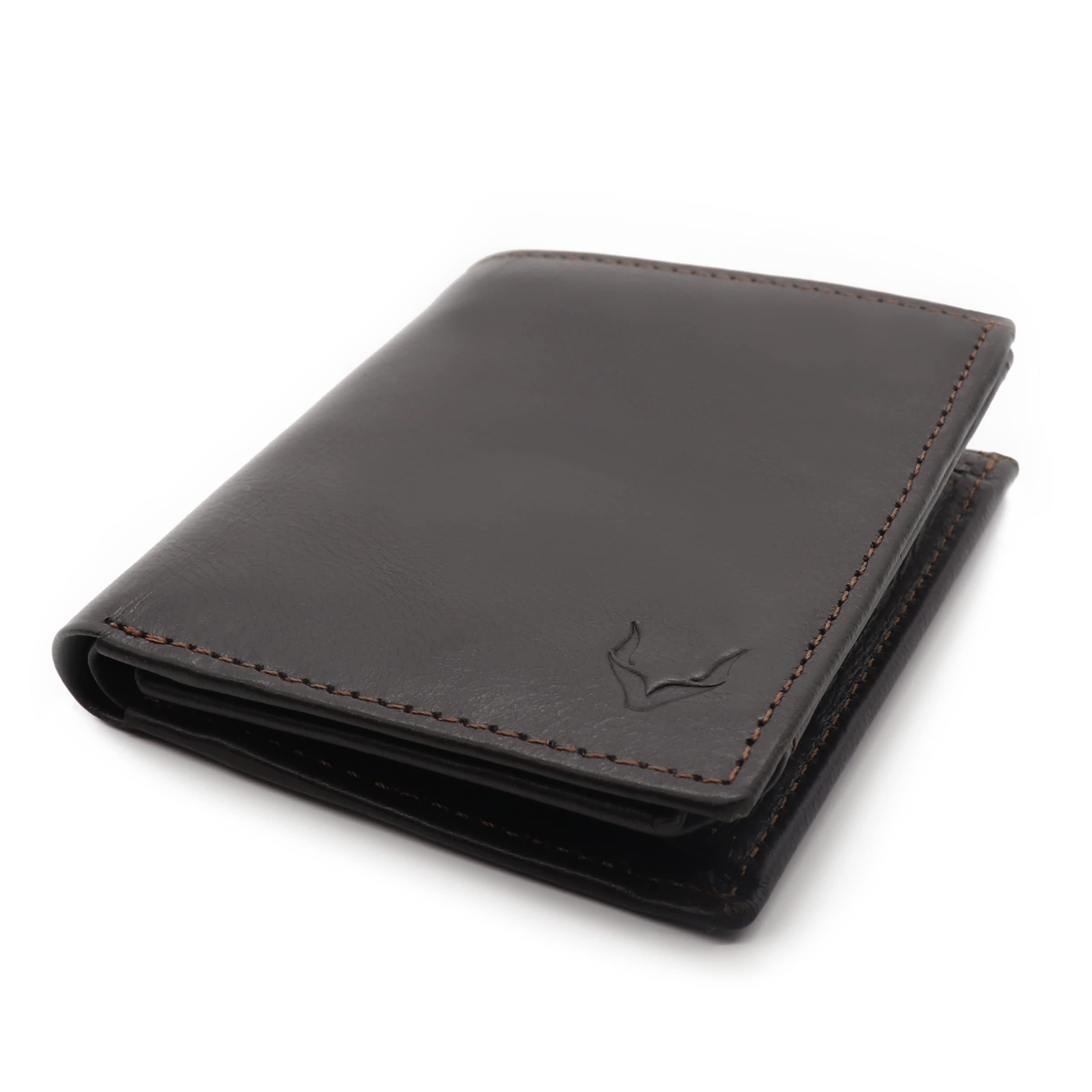 Handmade Portrait Men's Wallet, Compact RFID Blocking Napa Leather Wallet with 2 Note Compartments, Coin Pocket, 13 Slots and ID Window, in Wooden Mens Gift Box