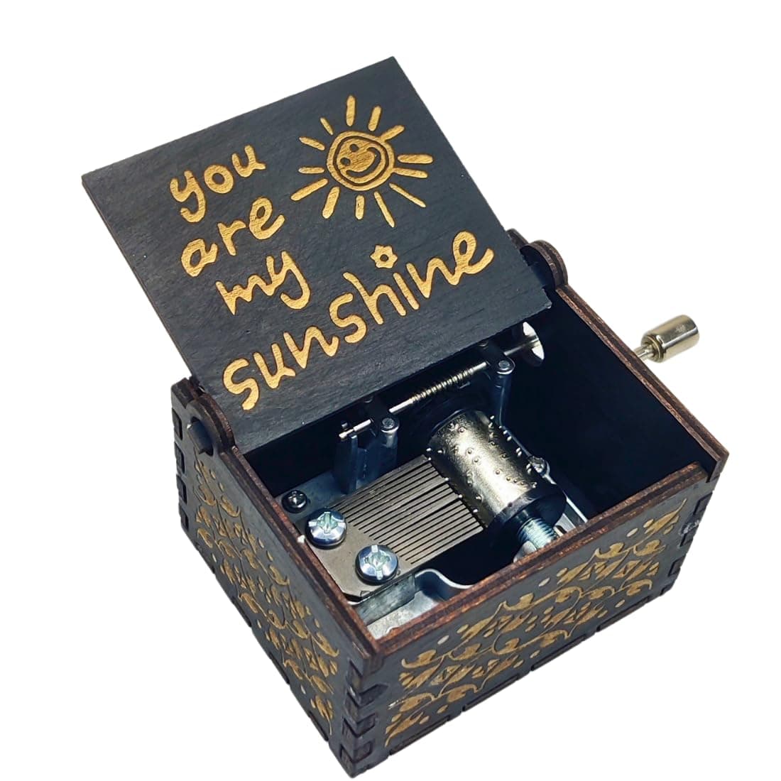 Zesta 6 Month And Above Wooden Hand Cranked Collectable Engraved Music Box (You Are My Sunshine - Black)